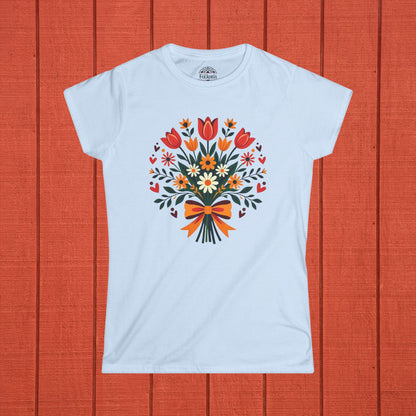 Wildflower Bouquet Folk Art Women's Softstyle Tee