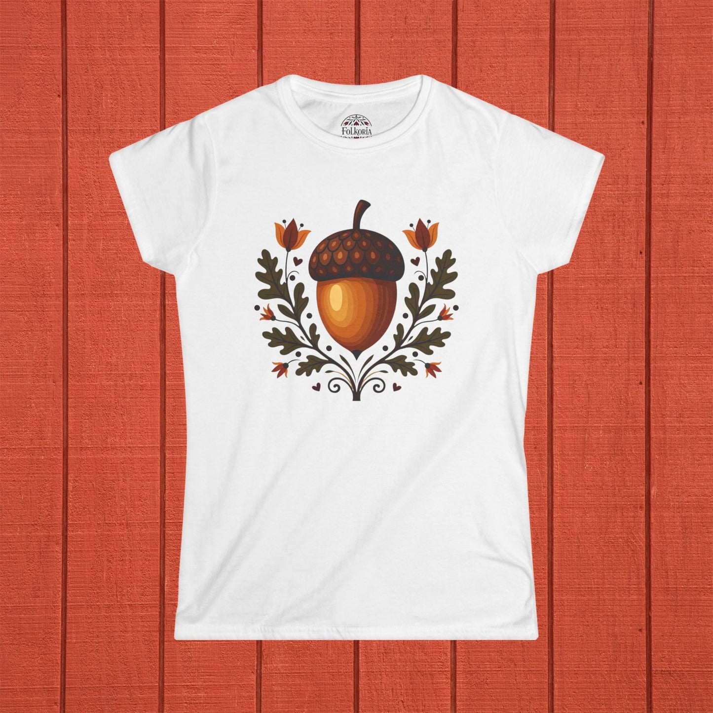 Autumn Acorn Folk Art Women's Softstyle Tee