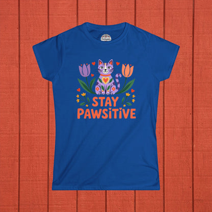 Stay Pawsitive Cat Folk Art Women's Softstyle Tee