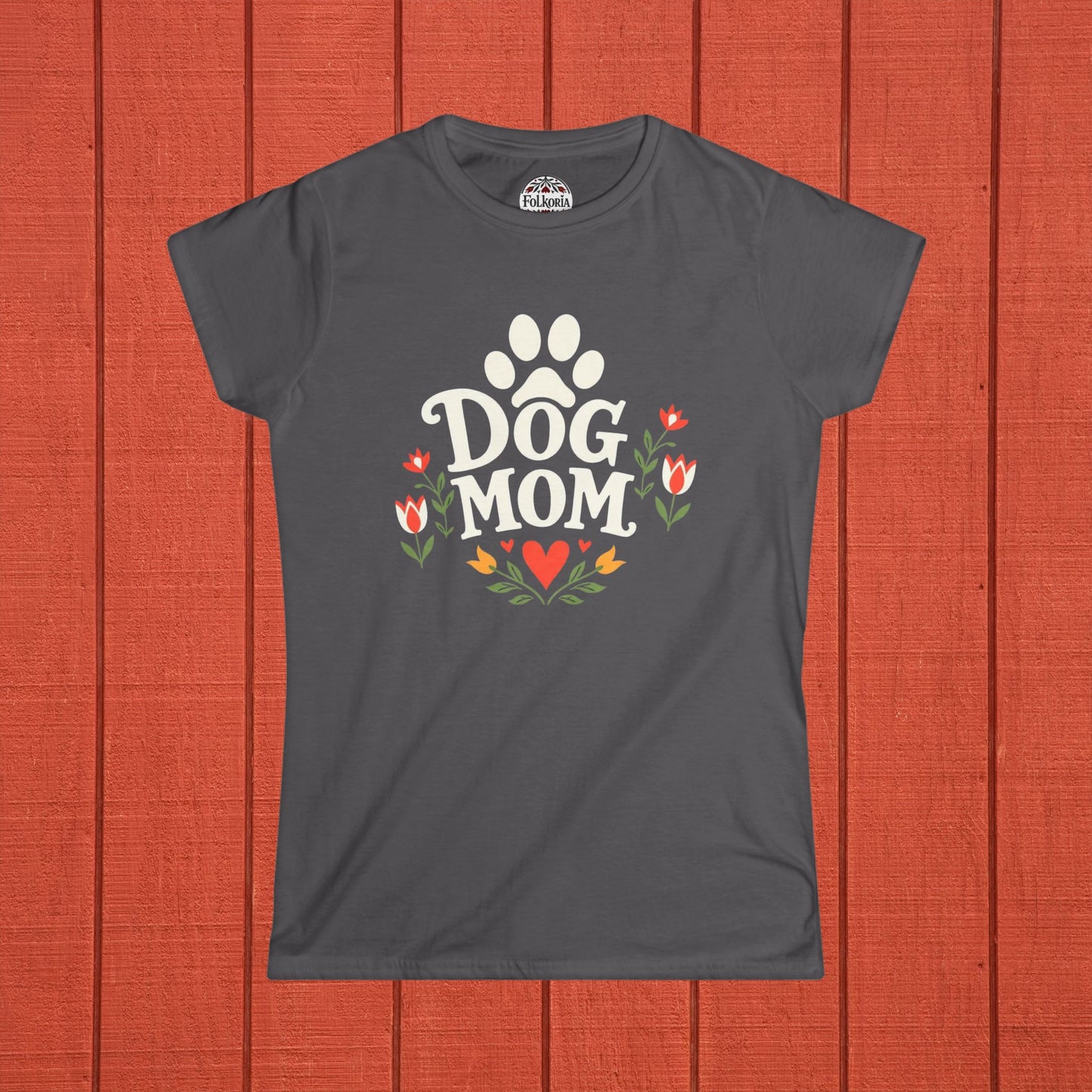 Dog Mom Folk Art Women's Softstyle Tee