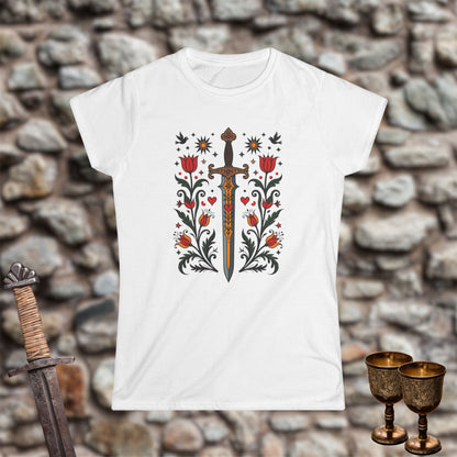 Sword Flower Women's Softstyle Tee, Floral Graphic Shirt for Renaissance Fair, Casual Wear, Gift for Her, Festival Apparel