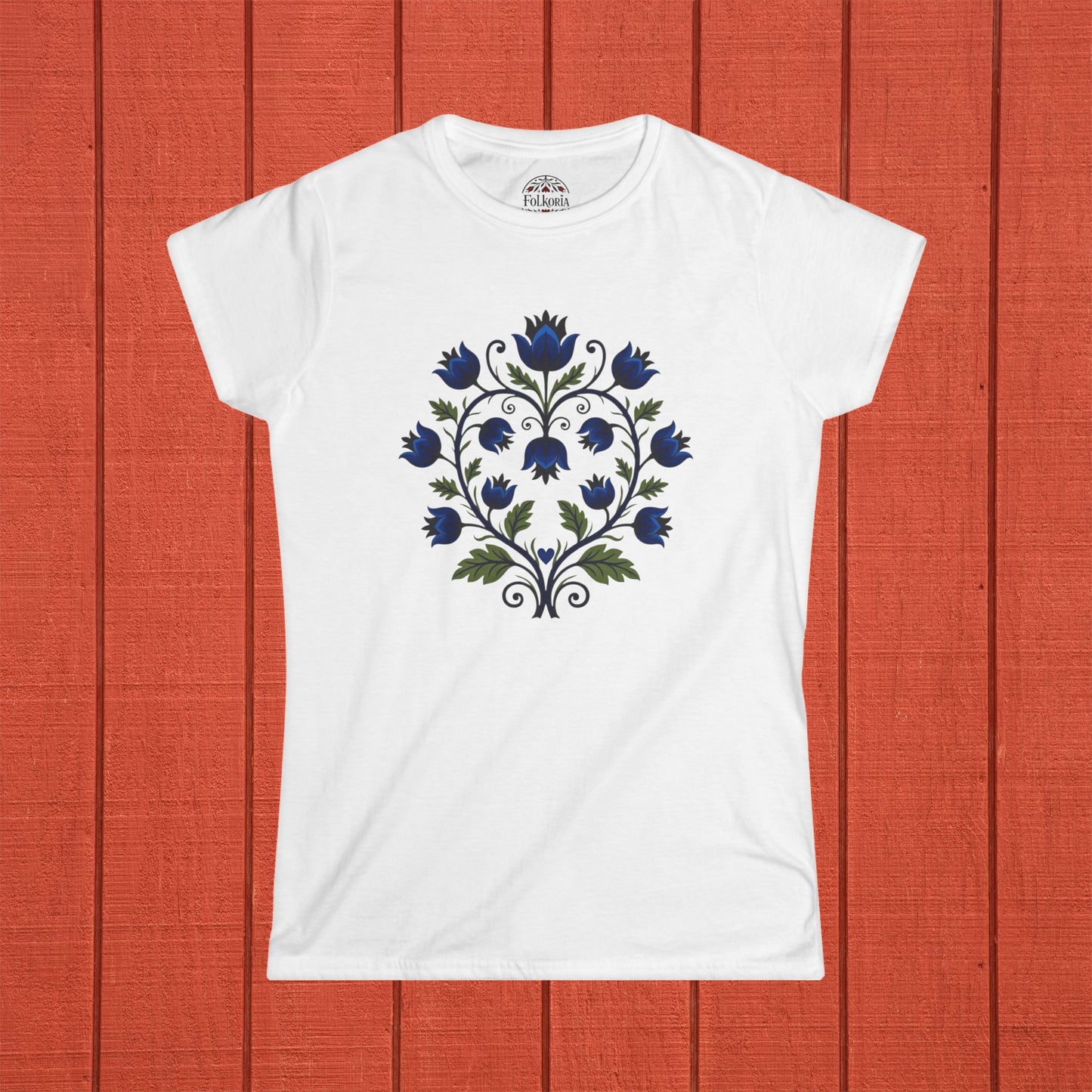 Blueberry Vine Folk Art Women's Softstyle Tee