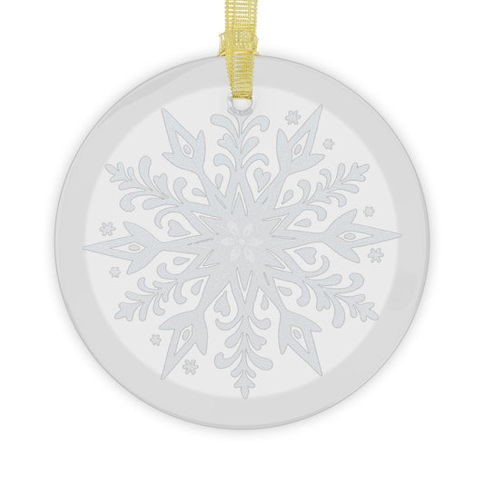 Folk Art Snowflake Glass Ornament - Snowflake Decor, Holiday Tree Decoration, DIY Gift Tags, Winter Wedding Decor, Keepsake Ornaments