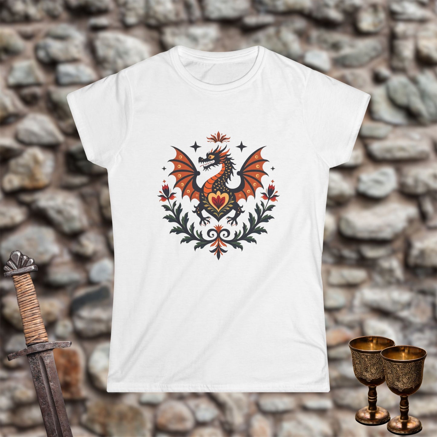 Dragon Heart Women's Tee, Fantasy Shirt, Gift for Her, Casual Wear, Dragon Lover Apparel, Cute Graphic Tee
