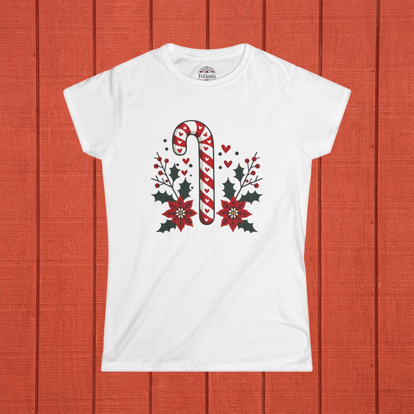 Candy Cane Folk Art Women's Softstyle Tee