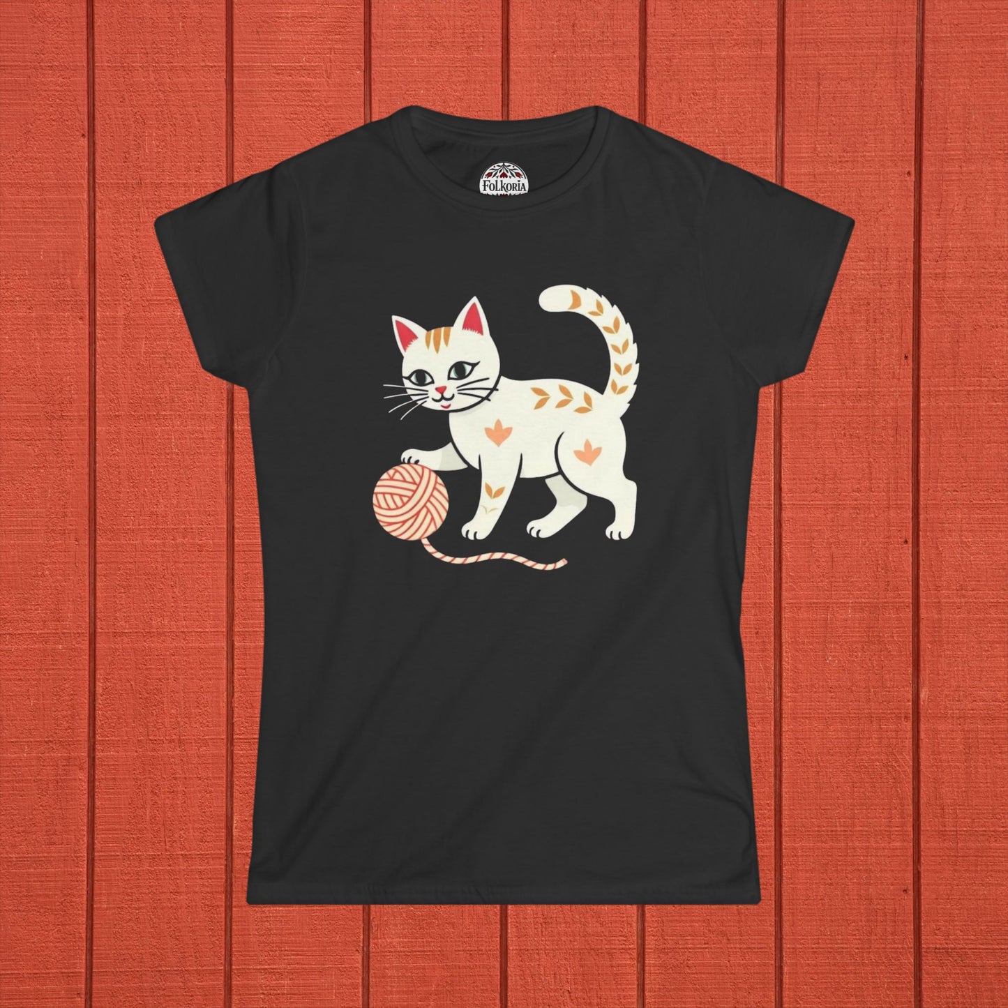 Kitty Cat with Yarn Folk Art T-Shirt