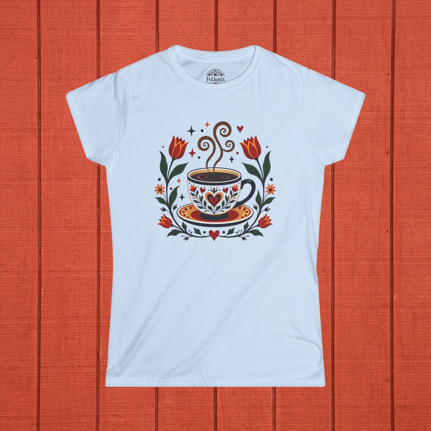 Hot Coffee Folk Art Women's Softstyle Tee