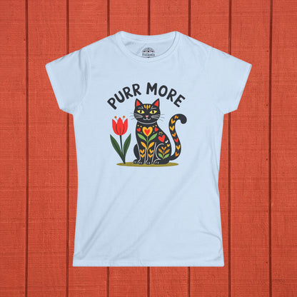 Purr More Cat Folk Art Women's Softstyle Tee