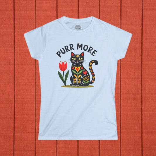 Purr More Cat Folk Art Women's Softstyle Tee