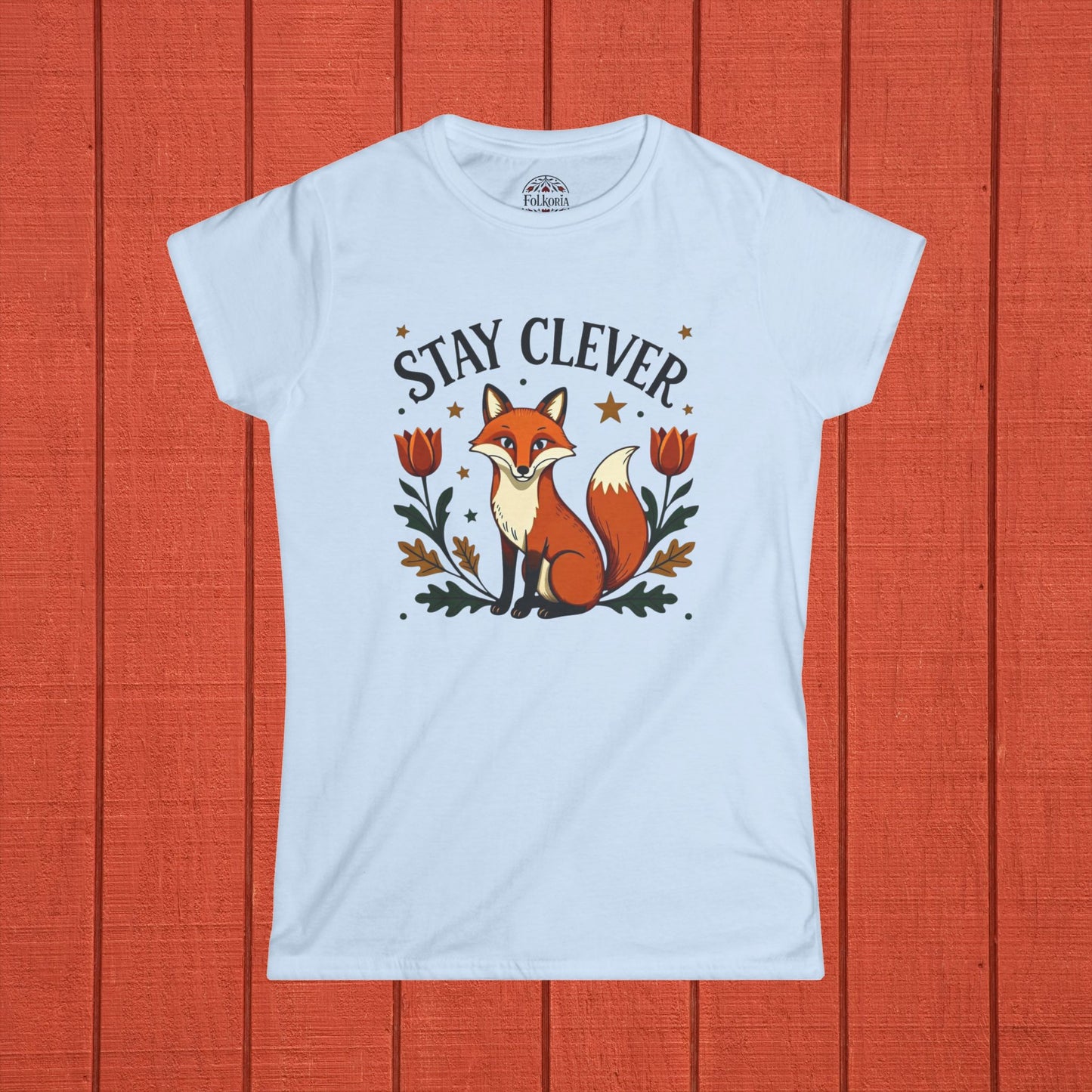 Stay Clever Fox Folk Art Women's Softstyle Tee